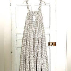Laude the Label~ beautiful warm grey/ ivory gingham check maxi dress NWT, sz L